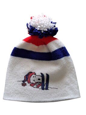 Vtg 1958 Snoopy Winter Hat Pom Pom Red White & Blue Stripes Knit One Size Unisex